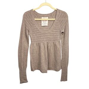 Y2K Hollister Womens Sz L Babydoll Bella Rabbit Hair Knit Top Earthy Taupe Brown